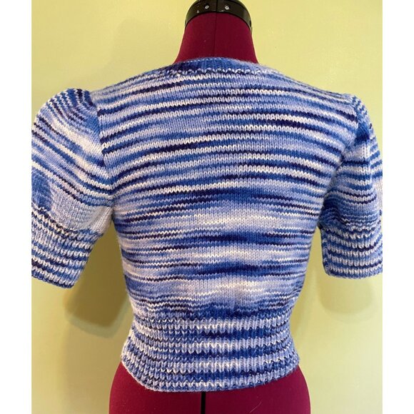 Vintage 1970s Hand Knitted Blue Variegated Crop Sweater Small - Picture 9 of 9